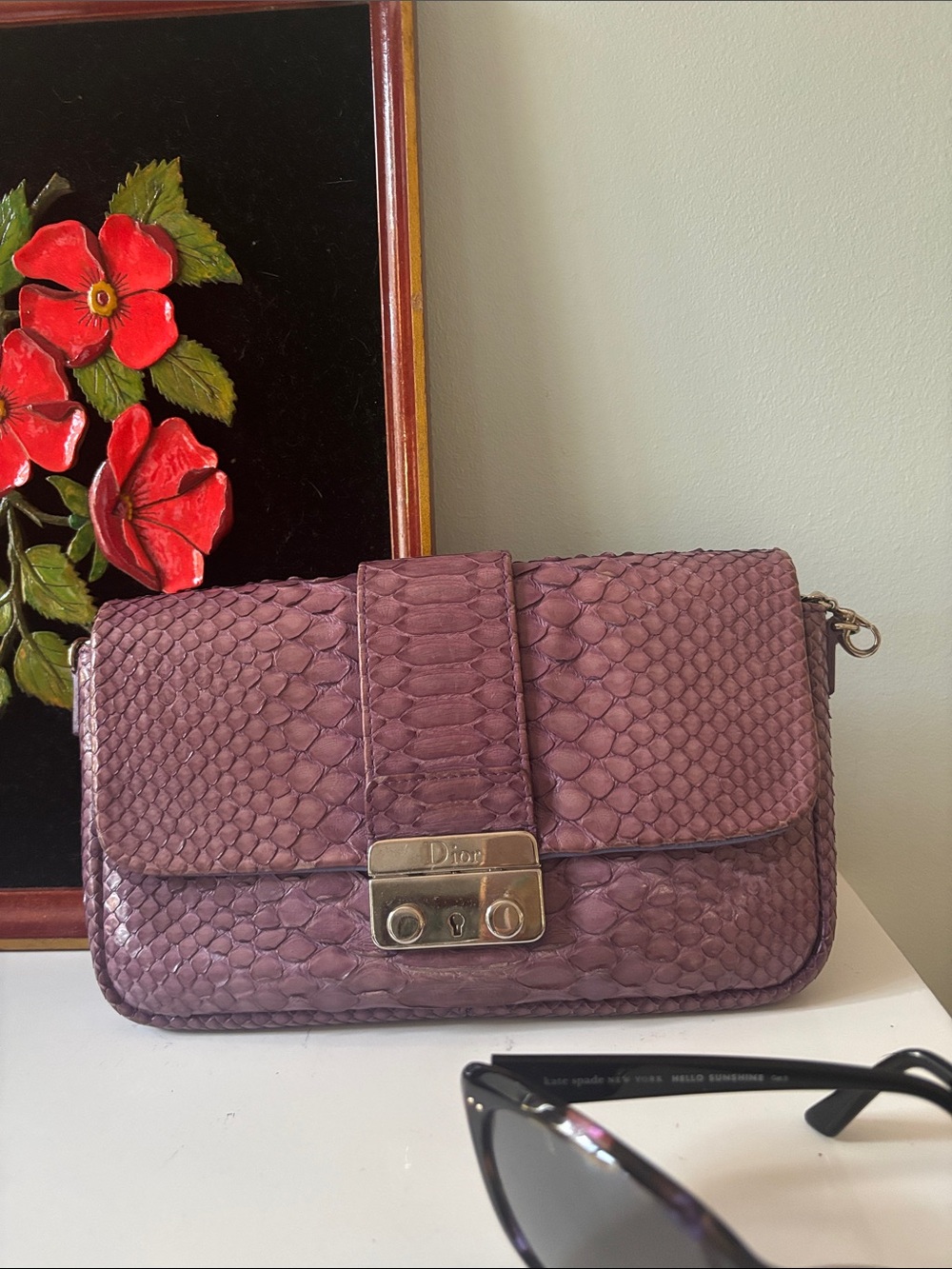 Rare Vintage Dior Vintage Purple Python Promenade Wallet on Chain Clutch